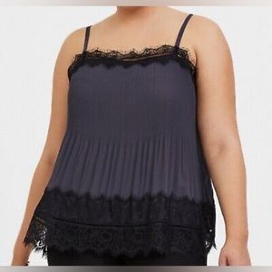 torrid women accordion chiffon lace cami top gray and black EUC